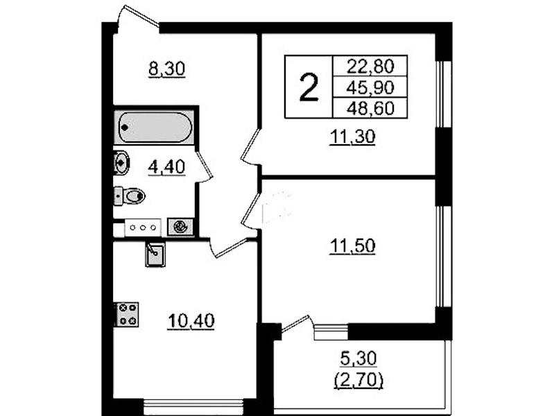 2-комнатная квартира 48.6 м², 4/9 эт., ЖК «А101 Лаголово»